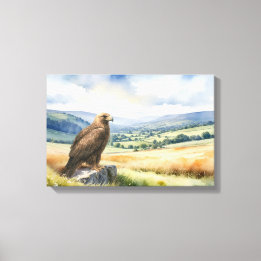Toile Paysage de campagne au style aquarelle avec un aig