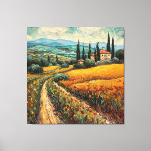 Toile Paysage de campagne de Toscane aux fleurs sauvages