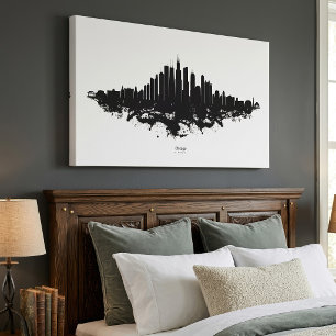 Toile Paysage de Chicago Noir Blanc Aquarelle Art de Vil