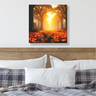 Toile Paysage de fleurs sauvages sous la lumière chaude