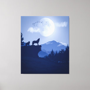 Toile Paysage de loup hurlant 2D