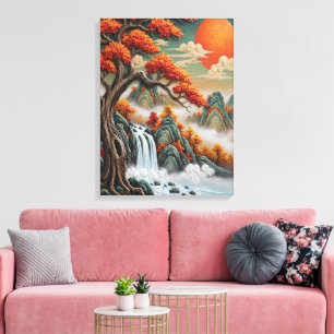 Toile Paysage de montagne automnal avec cascade