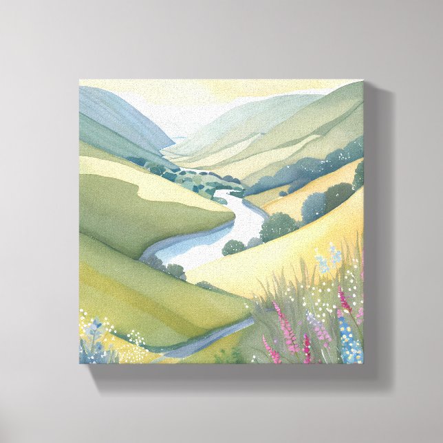Toile Paysage de Rolling Hills | Aquarelle magnifique (Recto)