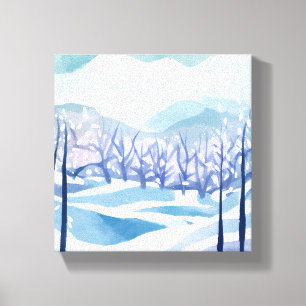 Toile Paysage d'hiver enneigé bleu peinture à l'aquarell