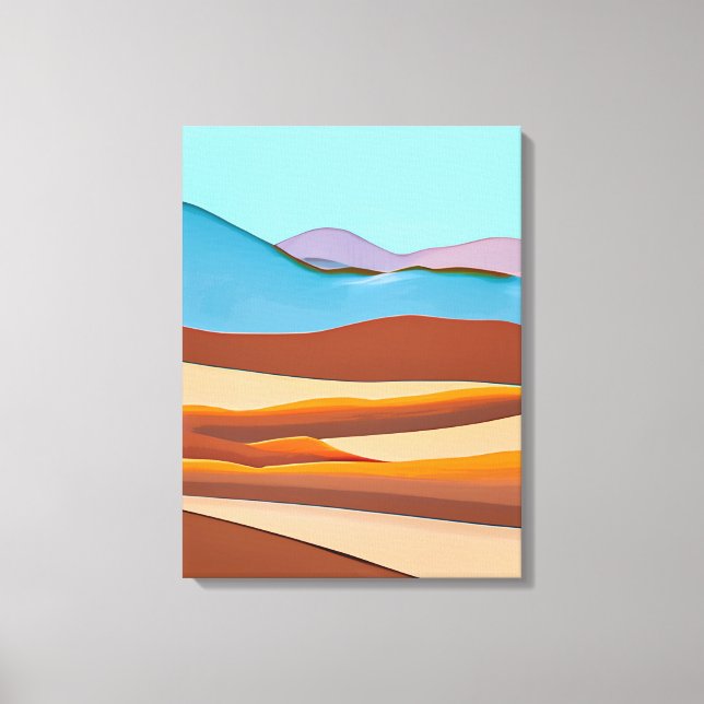 Toile Paysage du désert en Orange rouille et Aqua (Recto)