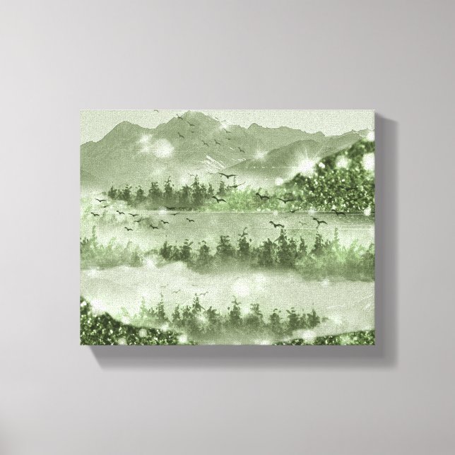 Toile Paysage du lac Mountain Forest Médias mixtes (Recto)
