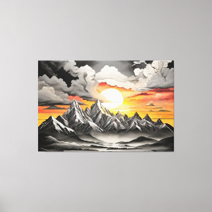 Toile Paysage du lever du soleil de la montagne rustique