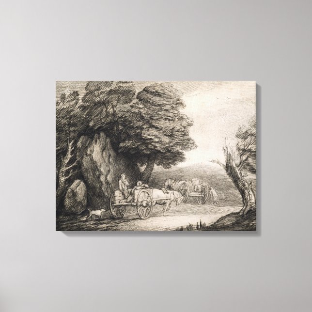 Toile Paysage en bois avec charrettes et figures (gravur (Recto)