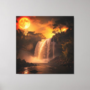 Toile Paysage Fantastique de Cascade au Clair de Lune Do
