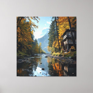 Toile Paysage fluvial et forestier panoramique avec mais