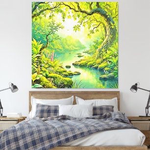 Toile Paysage forestier éclairé