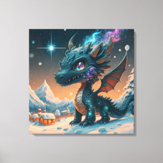 Toile Paysage hivernal de Chibi Dragon mystique