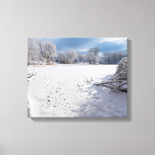 Toile paysage hivernal le long de l'étang et des forêts