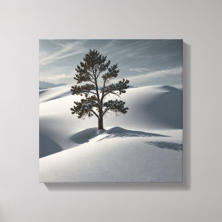 Toile Paysage hivernal minimaliste avec pins solitaires