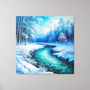 Toile Paysage hivernal tranquille avec une rivière gelée