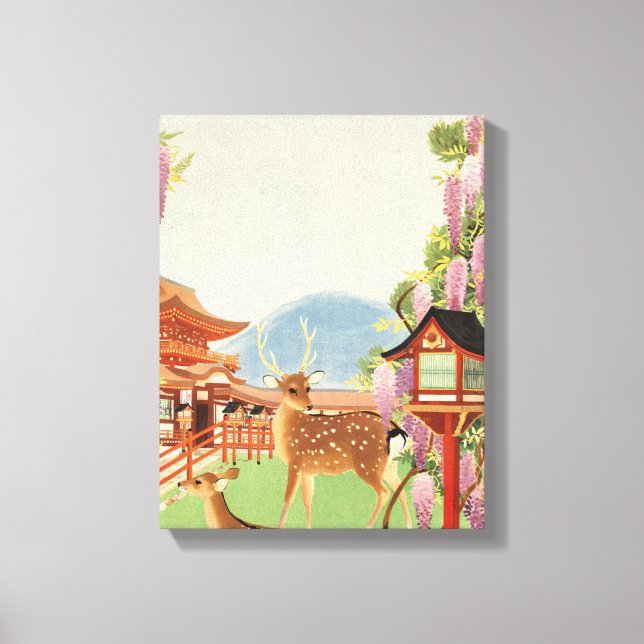 Toile Paysage JAPONAIS | cerf sacré de Nara | temple (Recto)