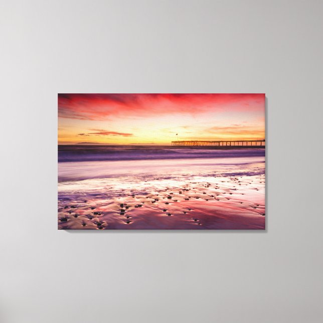 Toile Paysage marin et jetée au coucher du soleil, CA (Recto)