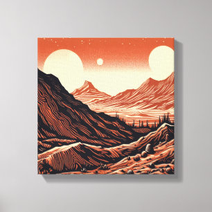 Toile Paysage martien SF Gravure sur bois 4