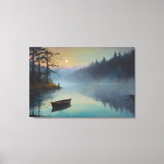 Toile Paysage matinal d'une rivière dans une forêt brume