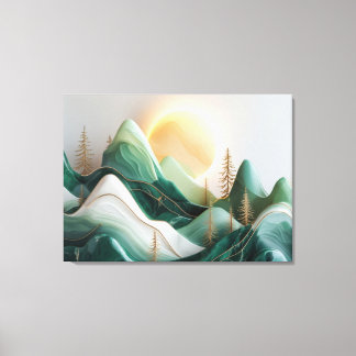 Toile Paysage minimaliste en mosaïque avec arbres