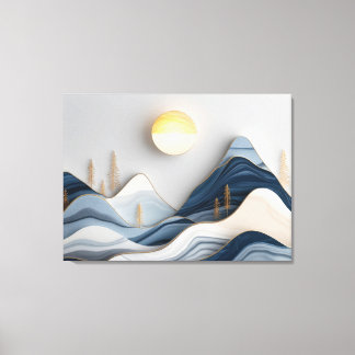 Toile Paysage minimaliste en mosaïque avec or