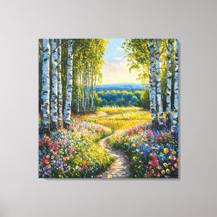 Toile Paysage serein de forêt de bouleaux