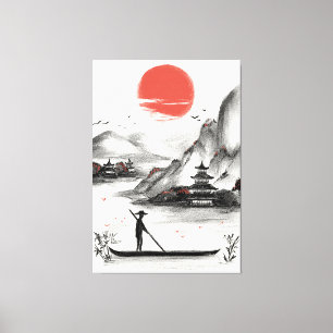 Toile Paysage traditionnel japonais à l'encre Sérénité A