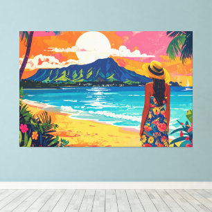 Toile Paysage tropical de Diamond Head Hawaï