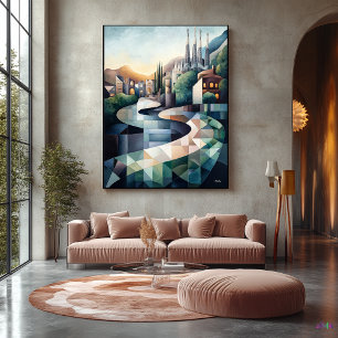 Toile Paysage urbain abstrait géométrique de Barcelone