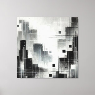 Toile Paysage Urbain Abstrait Moderne en Noir et Blanc