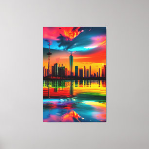 Toile Paysage urbain au coucher du soleil coloré