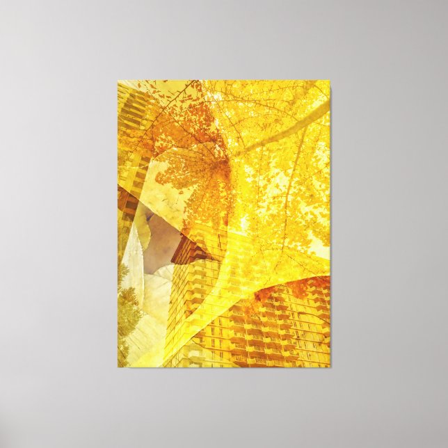 Toile Paysage urbain avec feuilles d'automne (Recto)