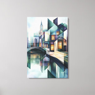 Toile Paysage urbain géométrique abstrait d'Amsterdam av