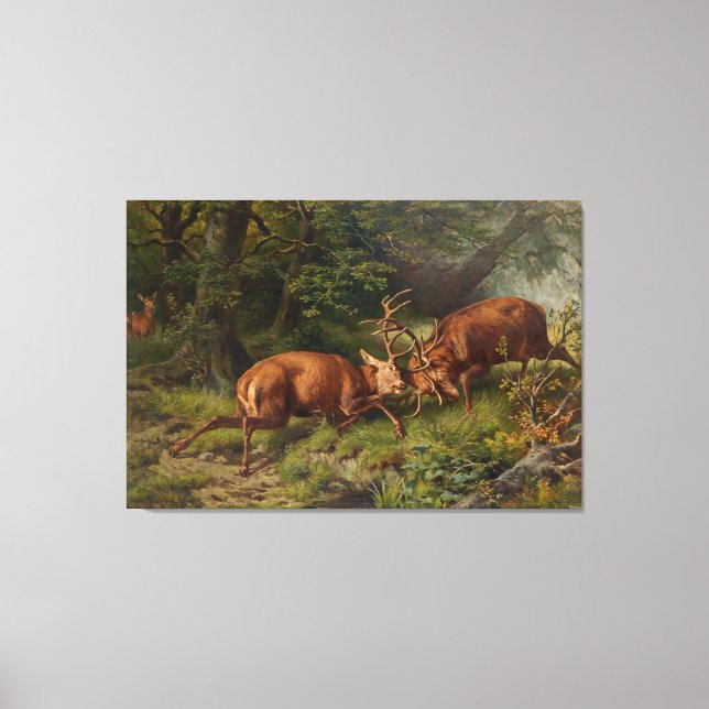 Toile Paysage vintage Pausinger combattante Cerf (Recto)