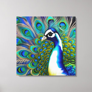 Toile Peacock blanc bleu et vert Piebald