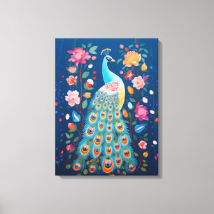 Toile Peacock coloré avec Blue Green Orange Feathers