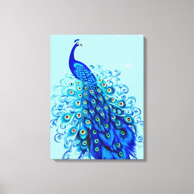 Toile Peacock en bleu turquoise et cobalt (Recto)