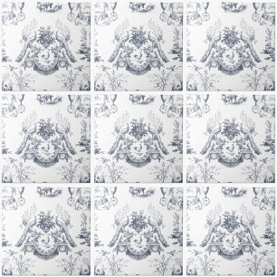 Toile Peacock French Blue Vintage Rooster n Rabbit Tile