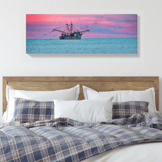 Toile Pêche à la crevette au coucher du soleil