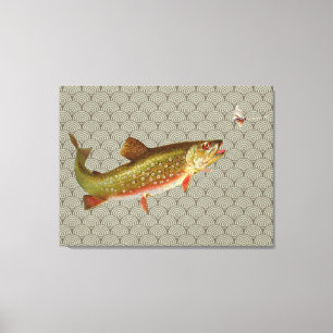 Toile Pêche à la mouche vintage truite arc-en-ciel