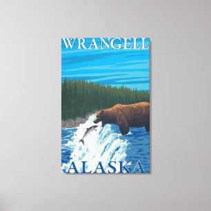 Toile Pêche d'ours en rivière - Wrangell, Alaska