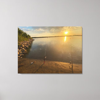 Toile Pêche sur le fleuve Missouri au coucher du soleil