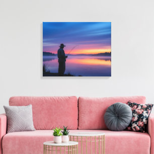 Toile Pêcheur au coucher du soleil