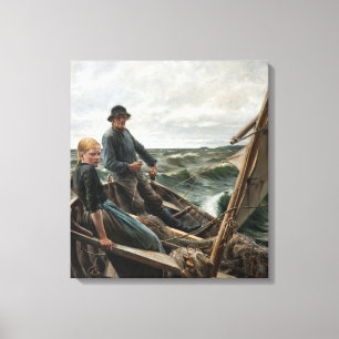 Toile Pêcheur et fille en mer (par Albert Edelfeel)