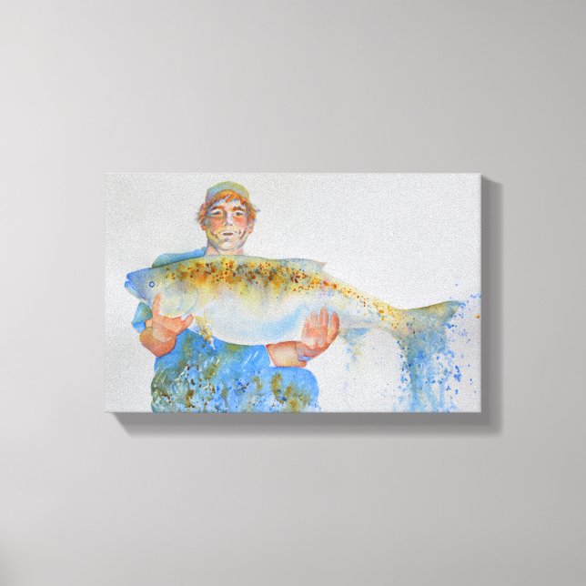 Toile Pêcheur peinture d'aquarelle cadeau de pêche pour  (Recto)