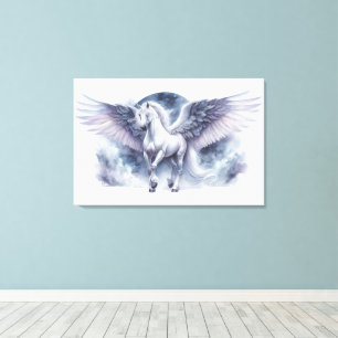 Toile Pégase Blanc Ailes au Clair de Lune Rêve Céleste