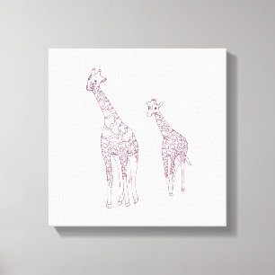 Toile Peignez-le Girafes mère et enfant dessin au trait
