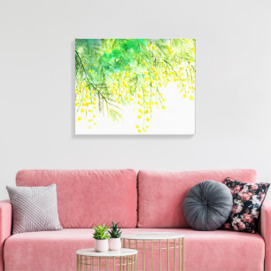 Toile Peinture à l'aquarelle jaune brillant Mimosa