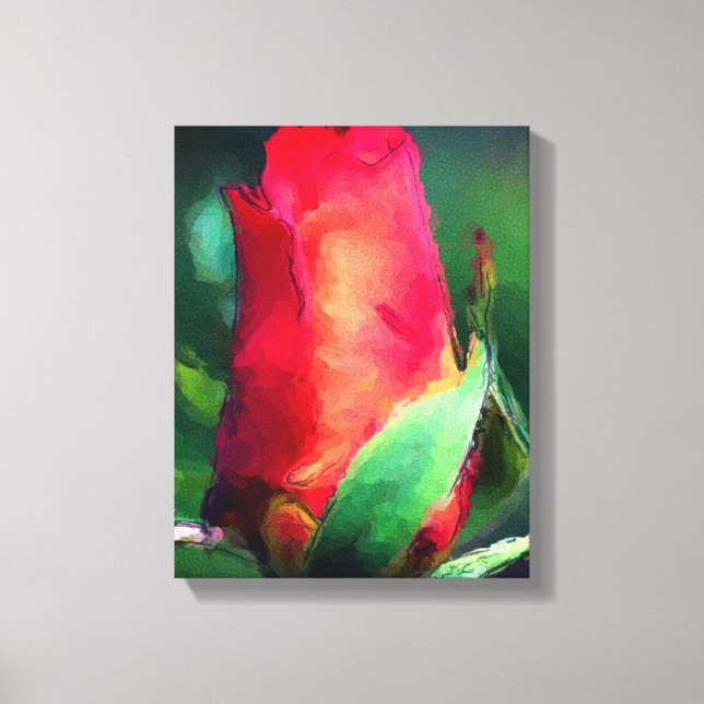 Toile Peinture à l'aquarelle rouge Rosebud (Recto)