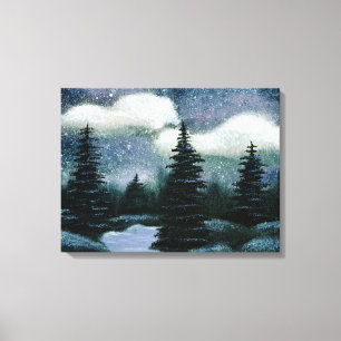Toile Peinture à l'huile bleue de forêt, joli paysage de